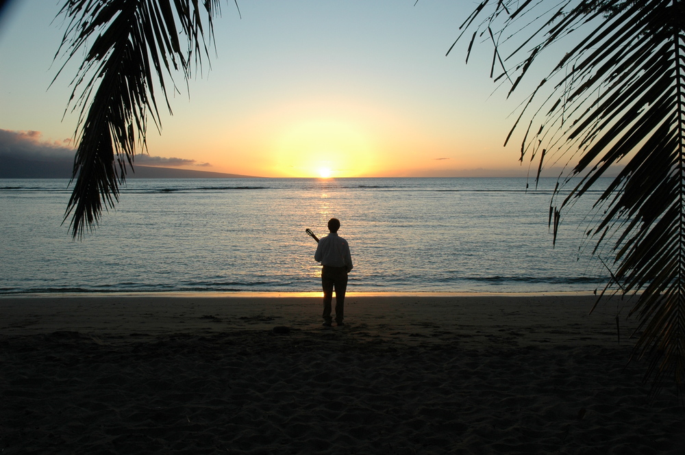Michael Poll near the Lahaina Jodo Mission concert venue