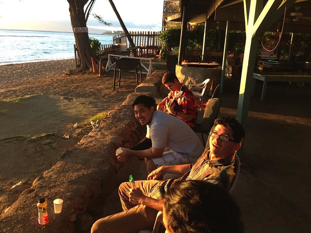 Ian O'Sullivan, Aaron Cardenas, and Ben Werdegar at Lahaina Jodo Mission